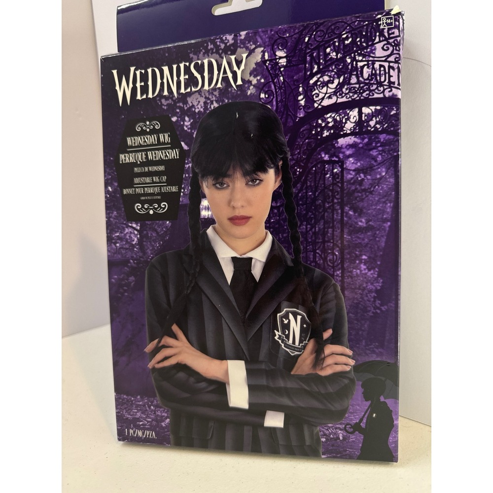 Wednesday Addams Costume Wig Amscan Netflix Series Black Braids Adjustable Cap